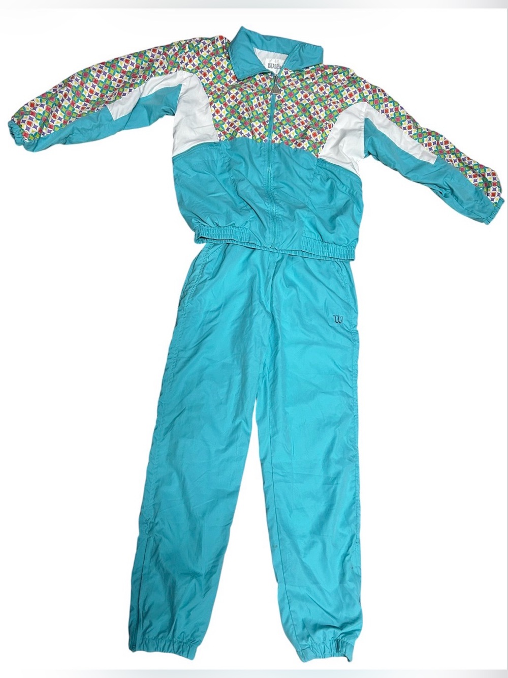 Vintage Wilson Teal Windbreaker Tracksuit with Colorblock Mosaic Yoke Sz S